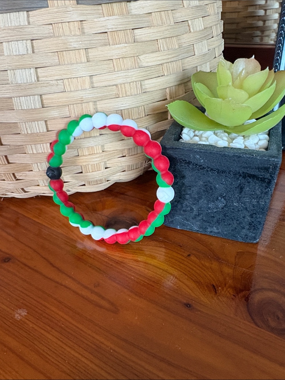 Lokai Adult Small or Kids Bracelet - Red, Green, White
